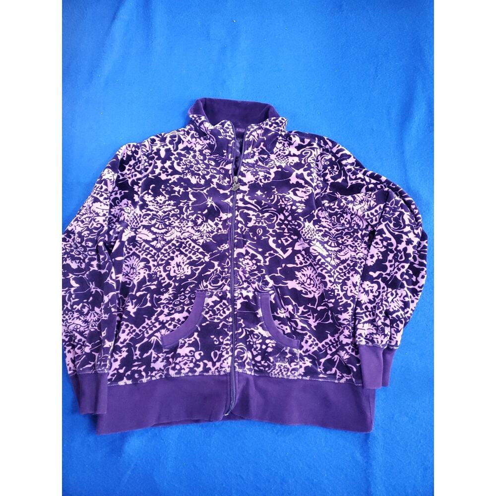 Oleg Cassini Sport Luxe Velour Jacket Womens XL Purple Y2K Track Zip Up - Picture 15 of 15